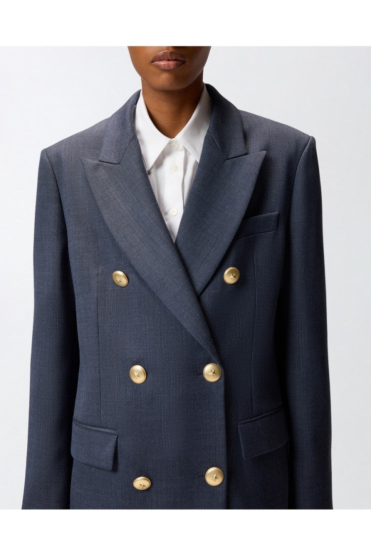 Pinko Navy Double-Breasted Gold-Button Polyester-Blend Blazer