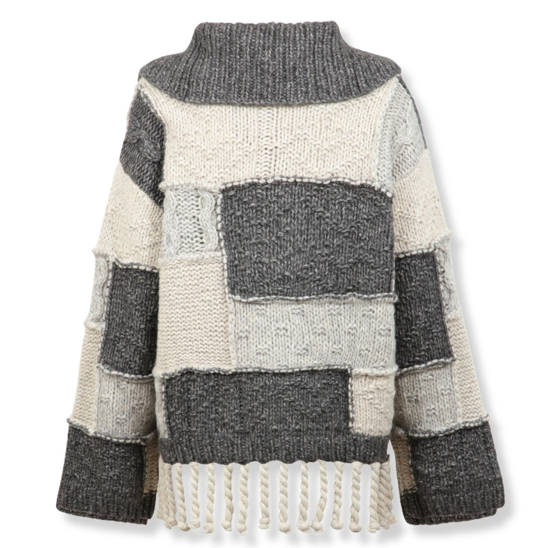 Ganni Patchwork Fringe Half-Zip Sweater