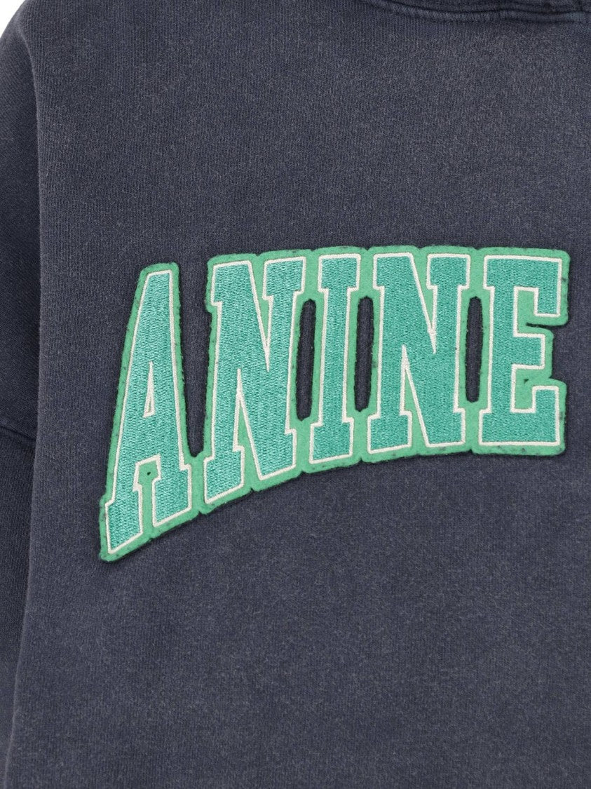 Anine Bing Black Harvey Cotton Logo Hoodie