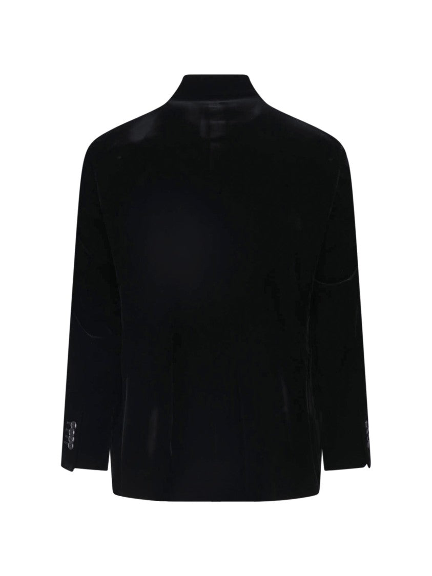 Giorgio Armani Black Stand Collar Viscose-Blend Velvet Jacket