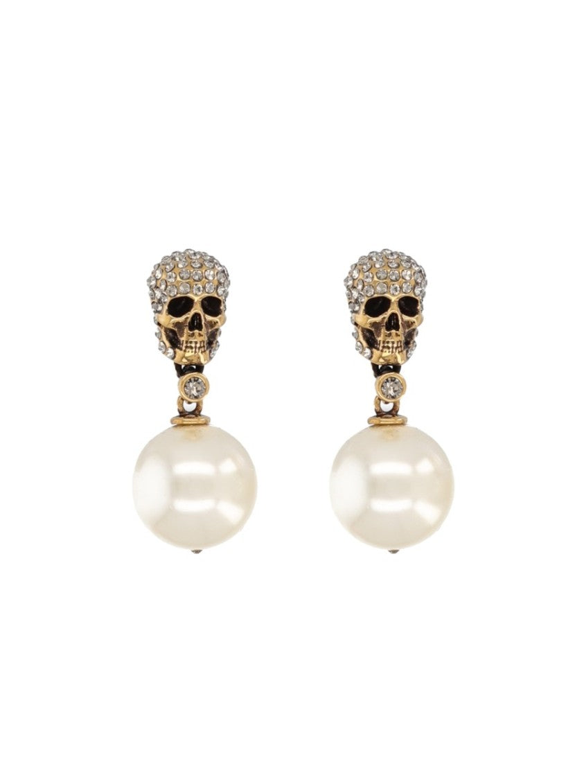 Alexander Mcqueen Skull Brass Pavé Crystals Earrings