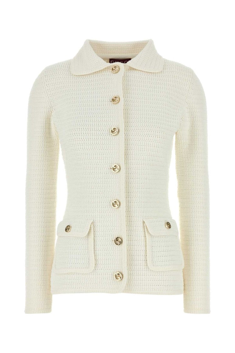 Gucci White Stretch Crochet Blazer