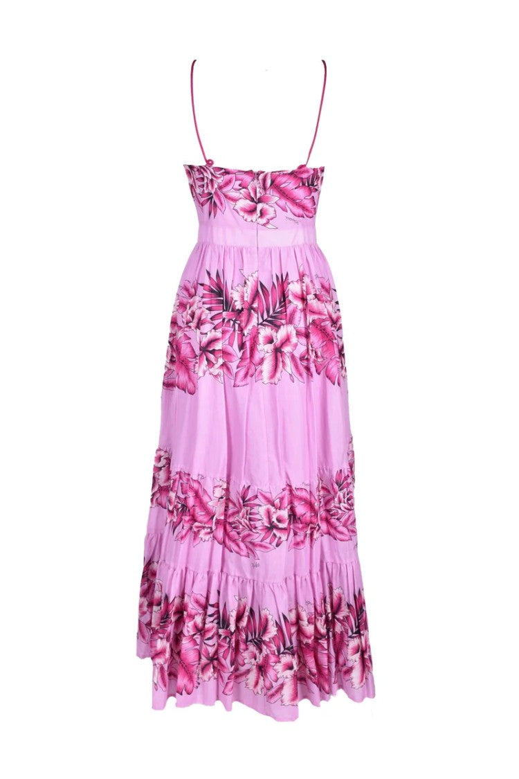 Pinko Fuchsia Pink Floral Tiered Cotton Maxi Dress