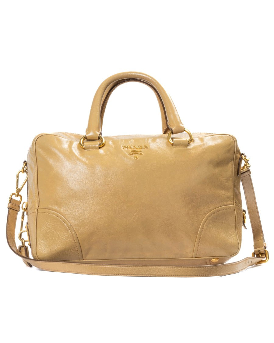 Prada Camel Medium Horizontal Leather Tote Bag