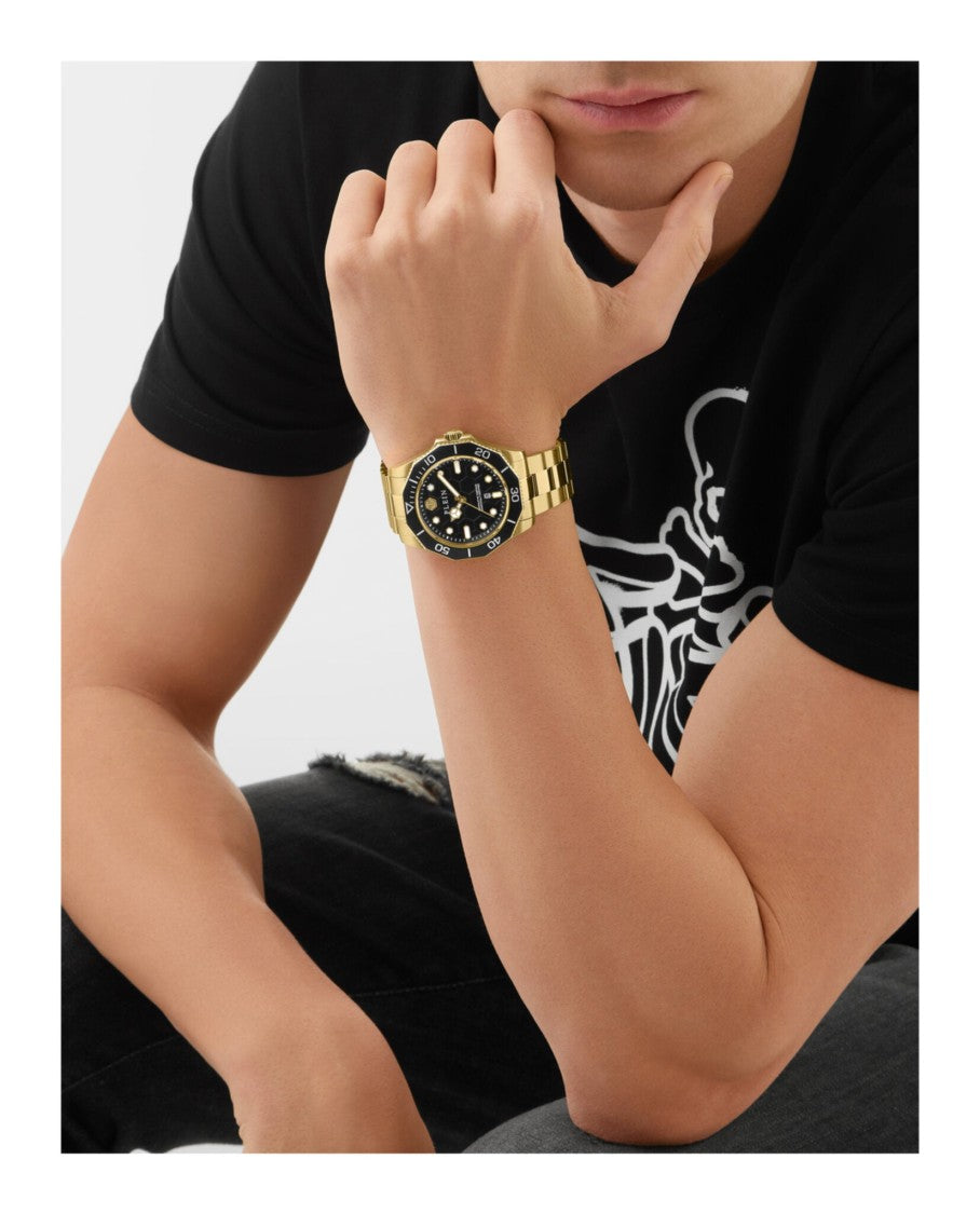 Philipp Plein Aquastorm 44Mm Yellow Gold Bracelet Watch With Guilloche Dial