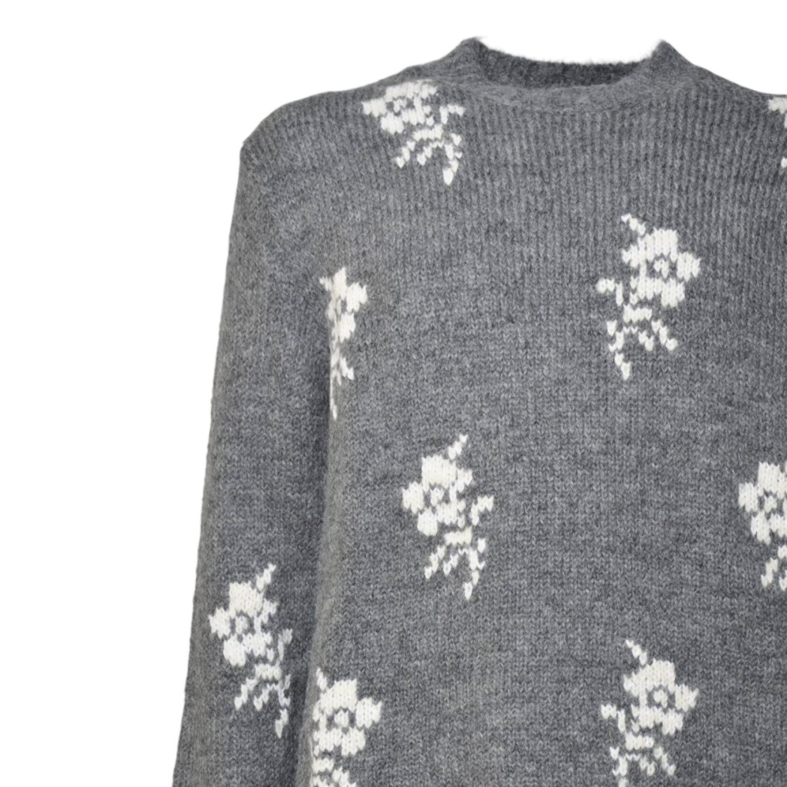 Jil Sander Medium Grey Knitted Sweater With Floral Motifs