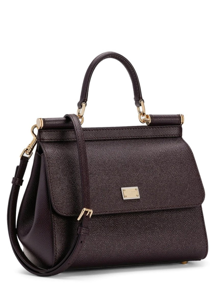 Dolce & Gabbana Structured Burgundy Leather Handbag With Detachable Strap