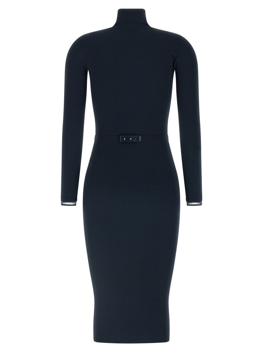 Elisabetta Franchi Ribbed Knit Midi Dress With Logo Belt And Cuff Detailing