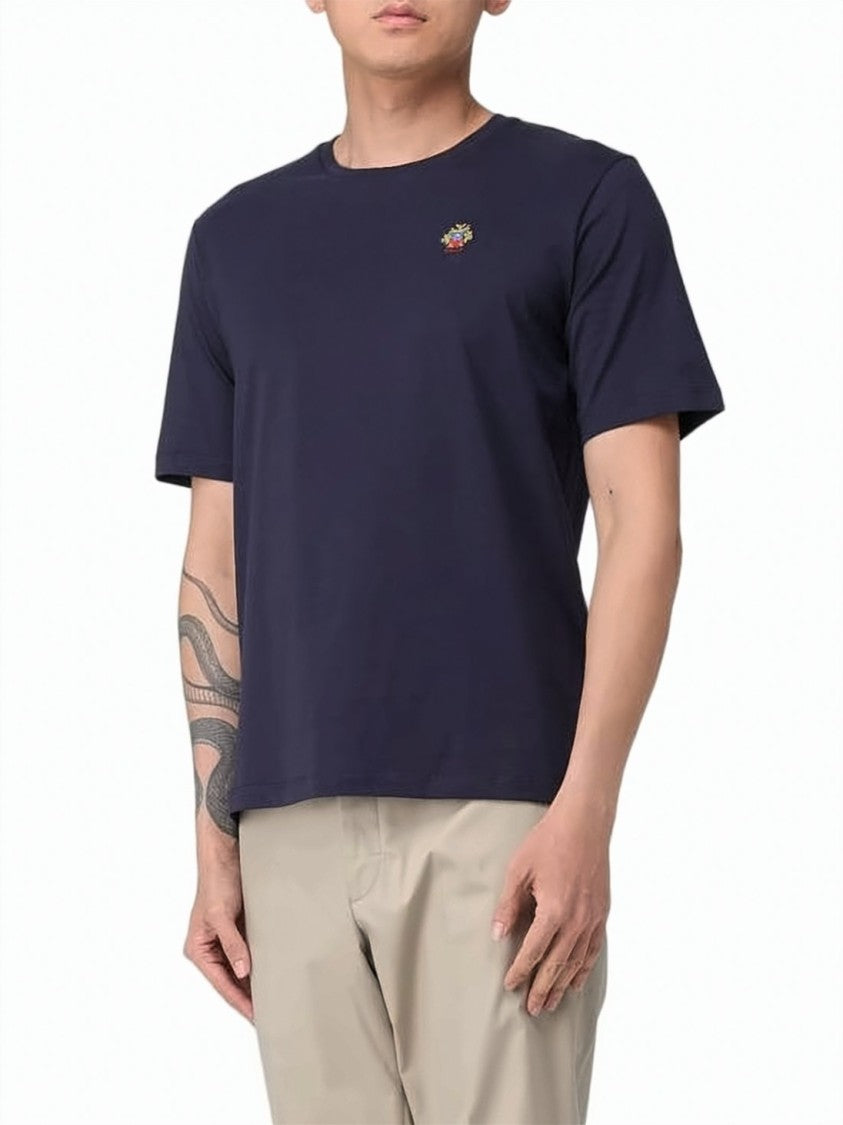 Bally Blue Solid Cotton Embroidered Emblem T-Shirt