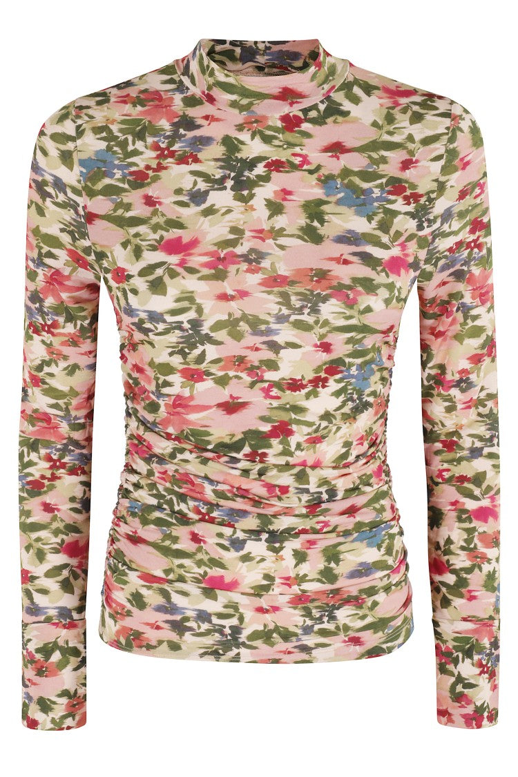 Farm Rio Ikat Tiny Flowers Fitted Long-Sleeve Top