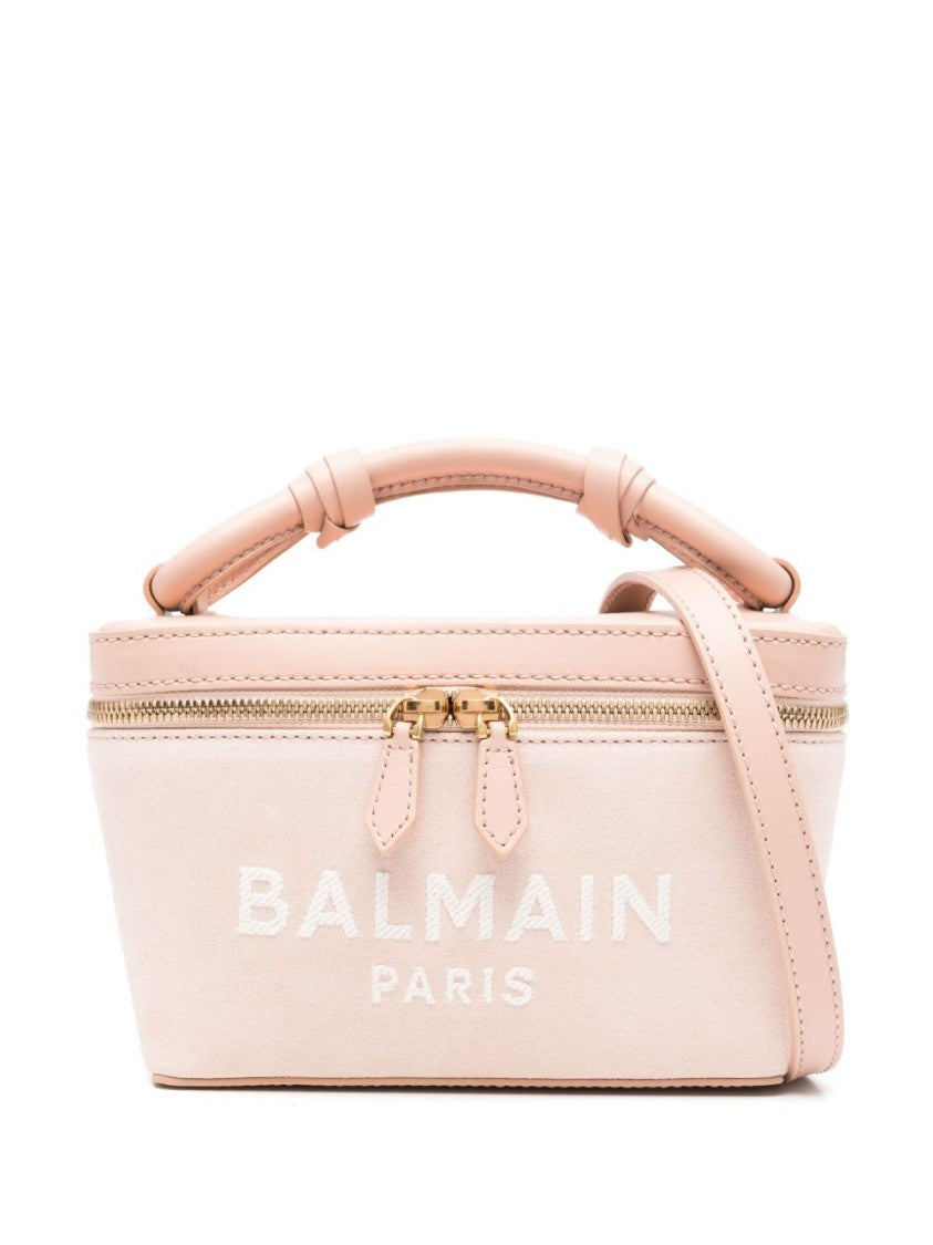 Balmain Suede Handbag With Bold Branding
