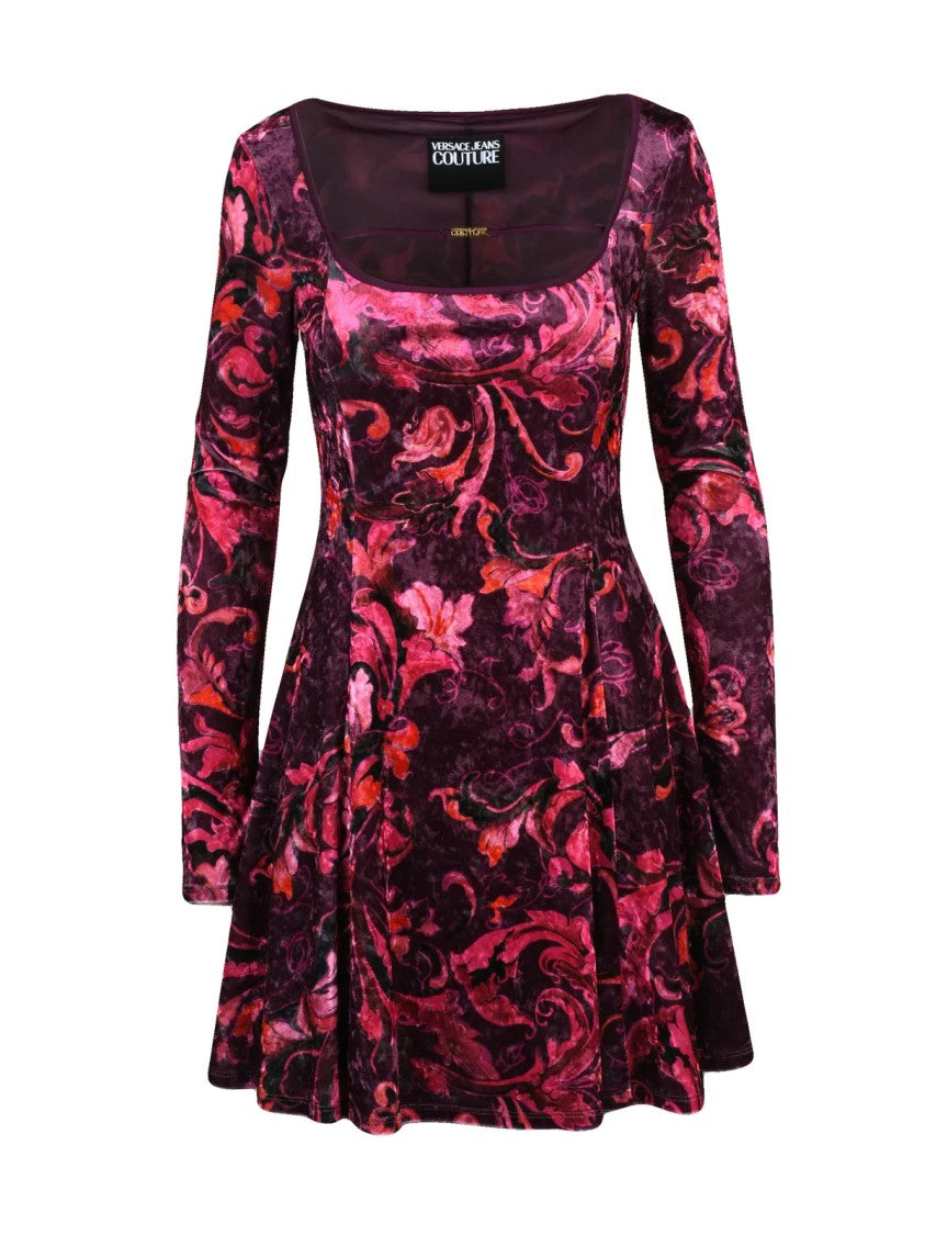 Versace Jeans Couture Purple Stretch Velvet Flared Mini Dress
