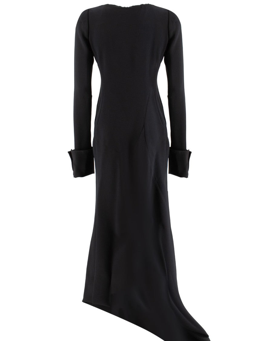 Ermanno Scervino Floor-Length Black Dress With Tailored Satin Cuffs
