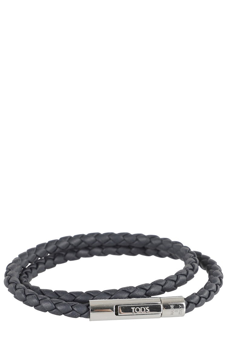 Tod's Double Wrap Woven Leather Bracelet With Snap Closure