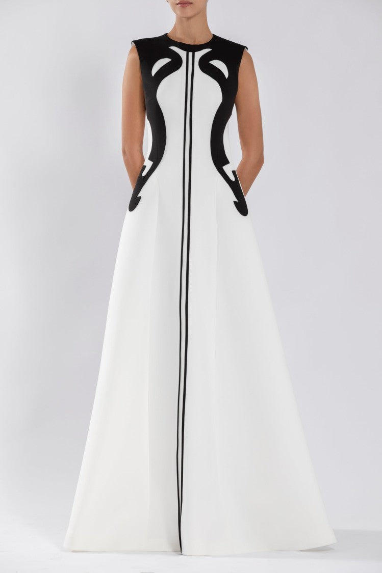 Saiid Kobeisy Neoprene Dress With Abstract Contrast Cuts