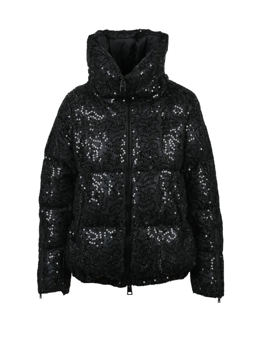 Herno Black Lace Sequin Polyester Down Jacket