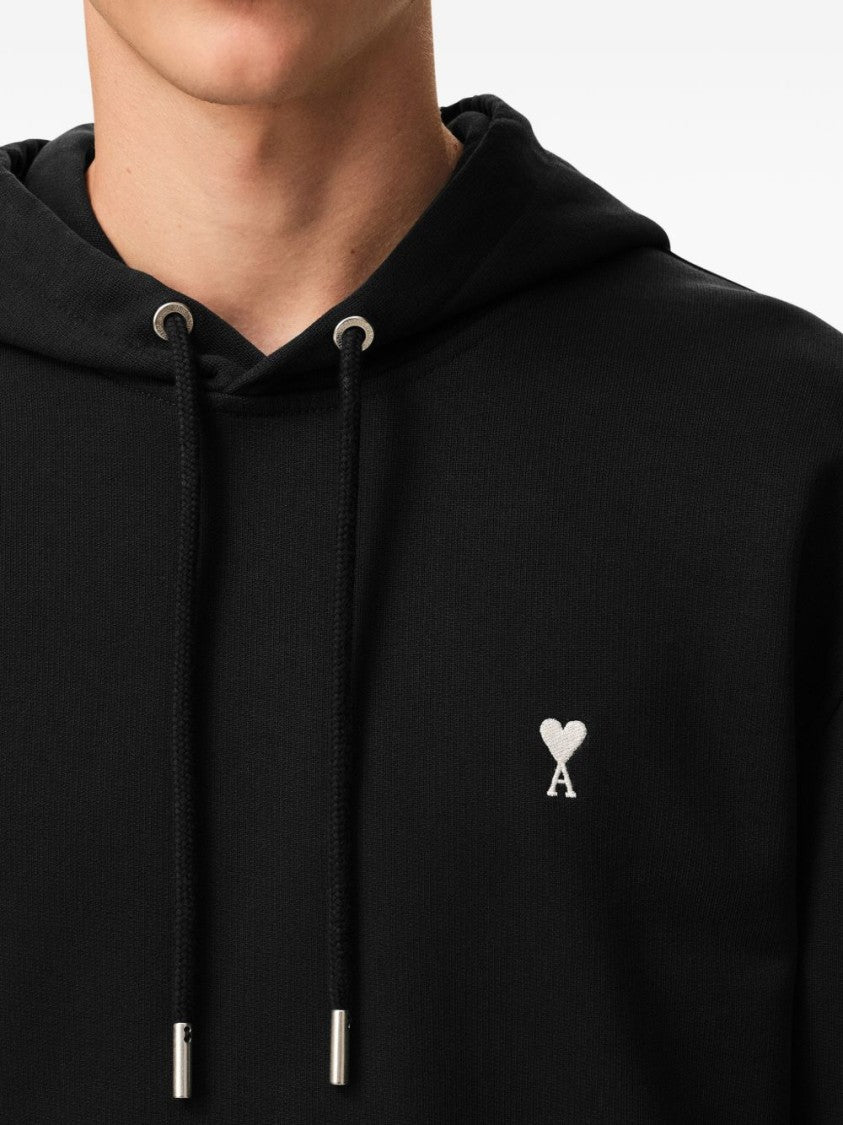 Ami Paris Relaxed-Fit Black Hoodie With Front Kangaroo Pocket