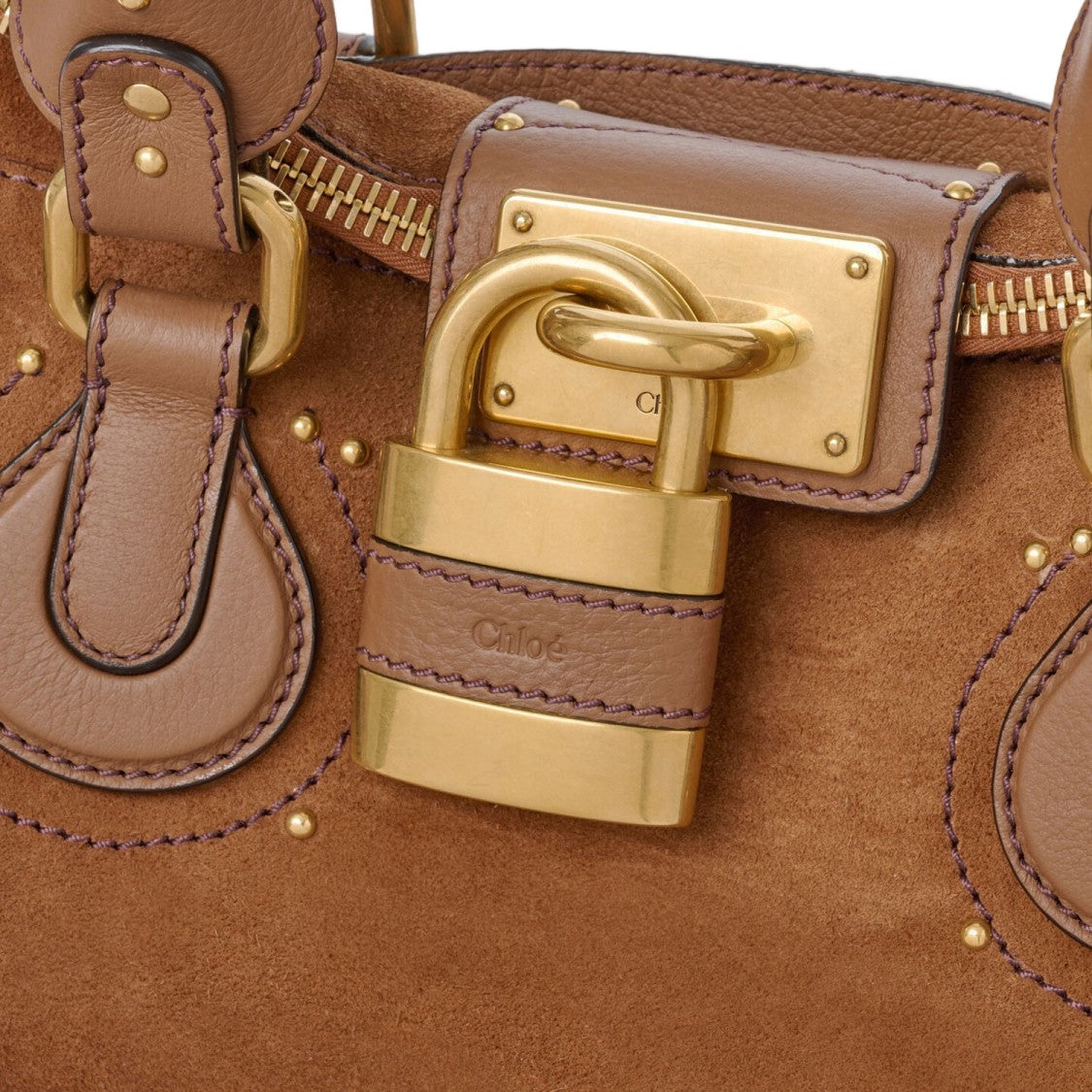Chloé Brown Suede Handbag With Aluminum Lock And Multiple Pockets