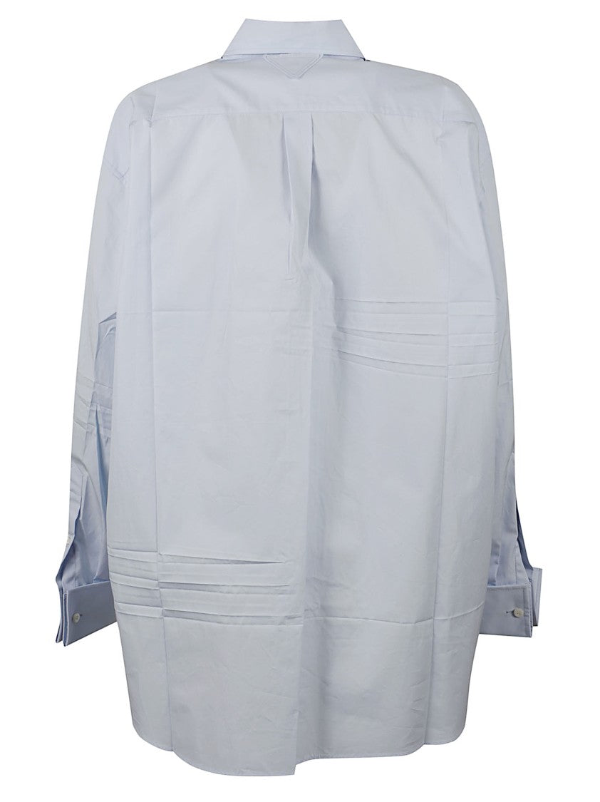 Prada Light Blue Button-Up Shirt With Classic Collar And Necktie Detail