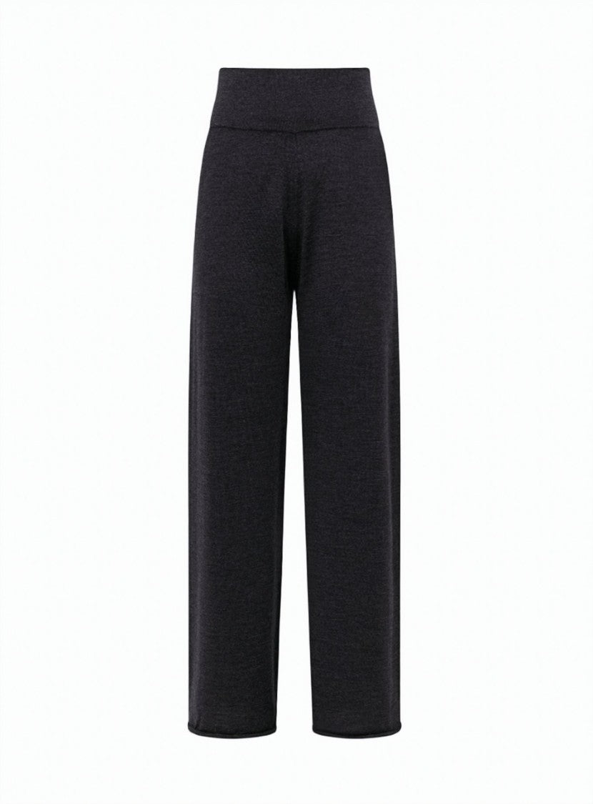 Alpha Studio High-Waisted Elastic Waistband Merino Wool Wide-Leg Pants