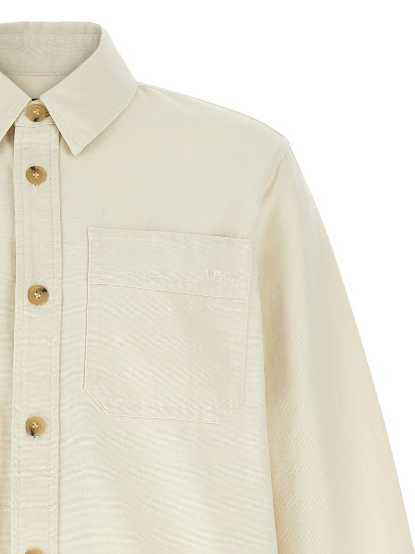 A.P.C. Oxford Cotton Shirt With Tone-On-Tone Logo Embroidery