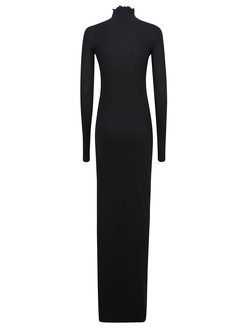 Balenciaga Form-Fitting Black Maxi Dress With Ruffled Neckline