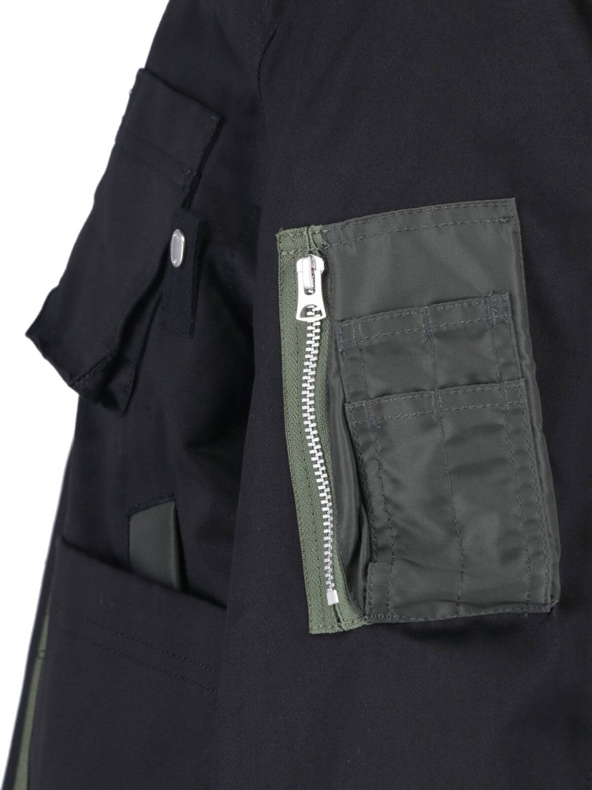 Sacai Black Cotton Leather Collar Jacket