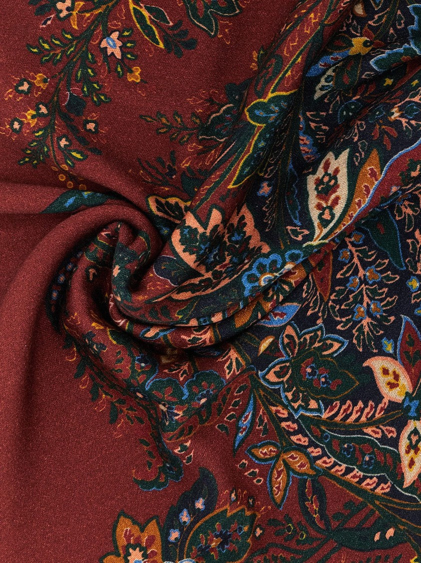 Etro Burgundy Wool Plaid Scarf