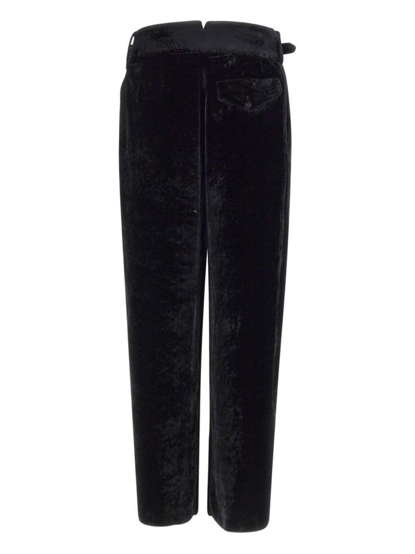 Emporio Armani High-Waisted Black Silk Blend Chenille Trousers