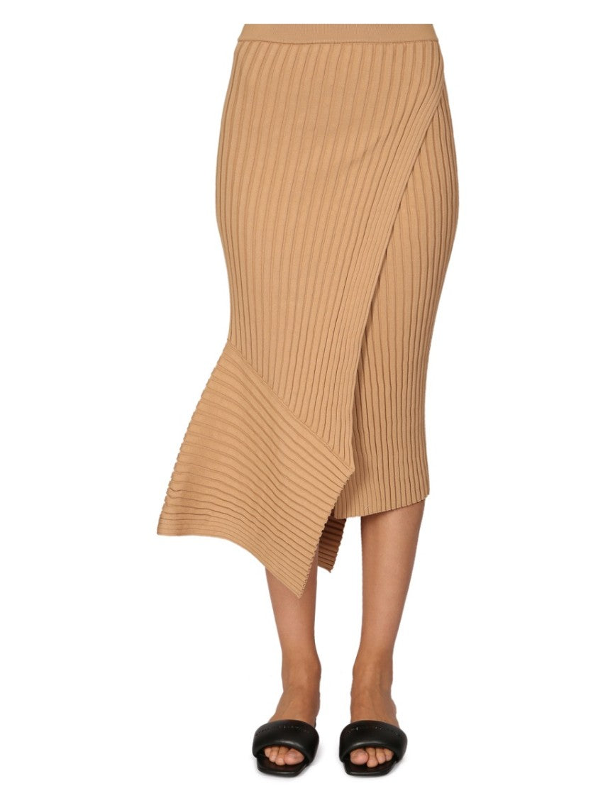 Stella Mccartney Ribbed Midi Skirt With Asymmetrical Hemline