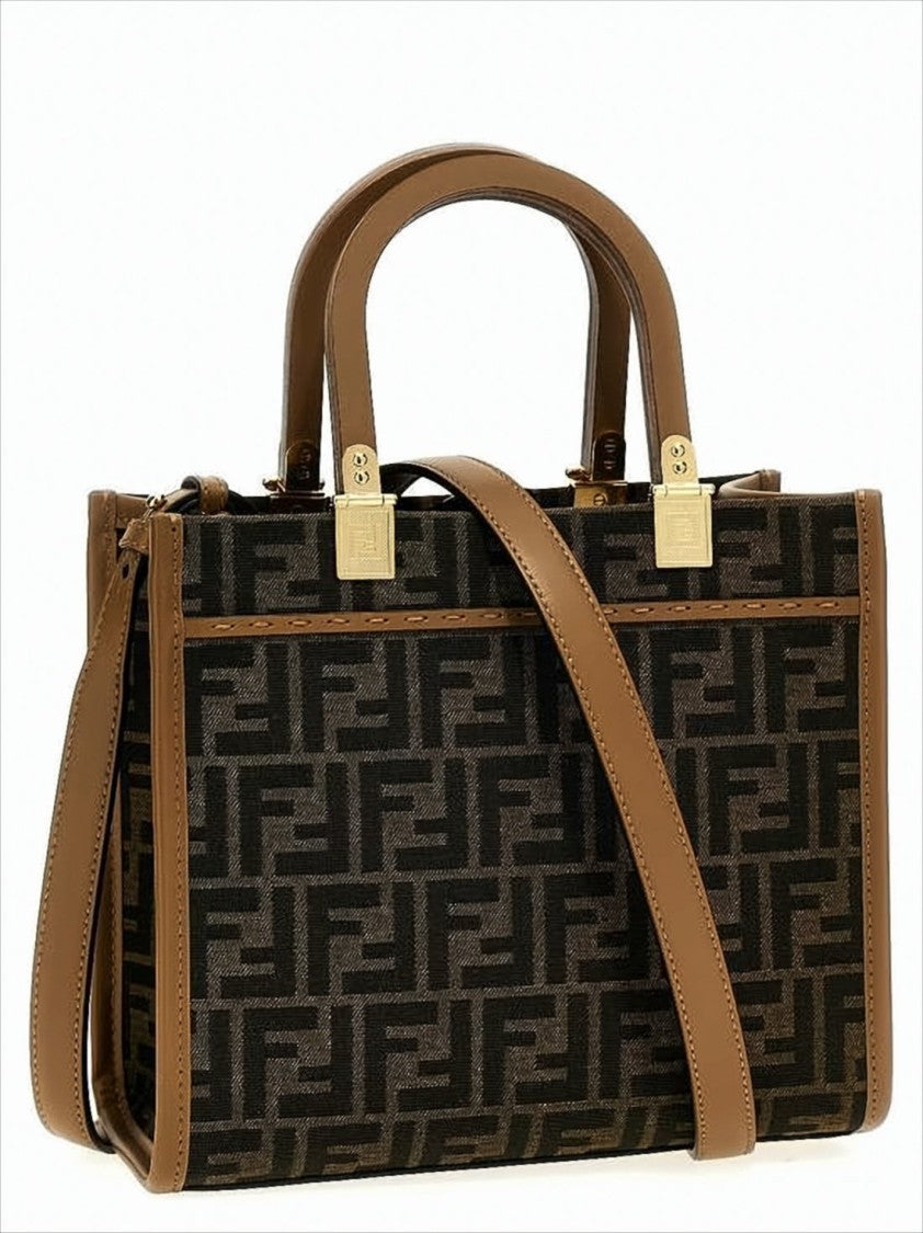 Fendi Structured Brown Monogram Canvas Shopper Bag