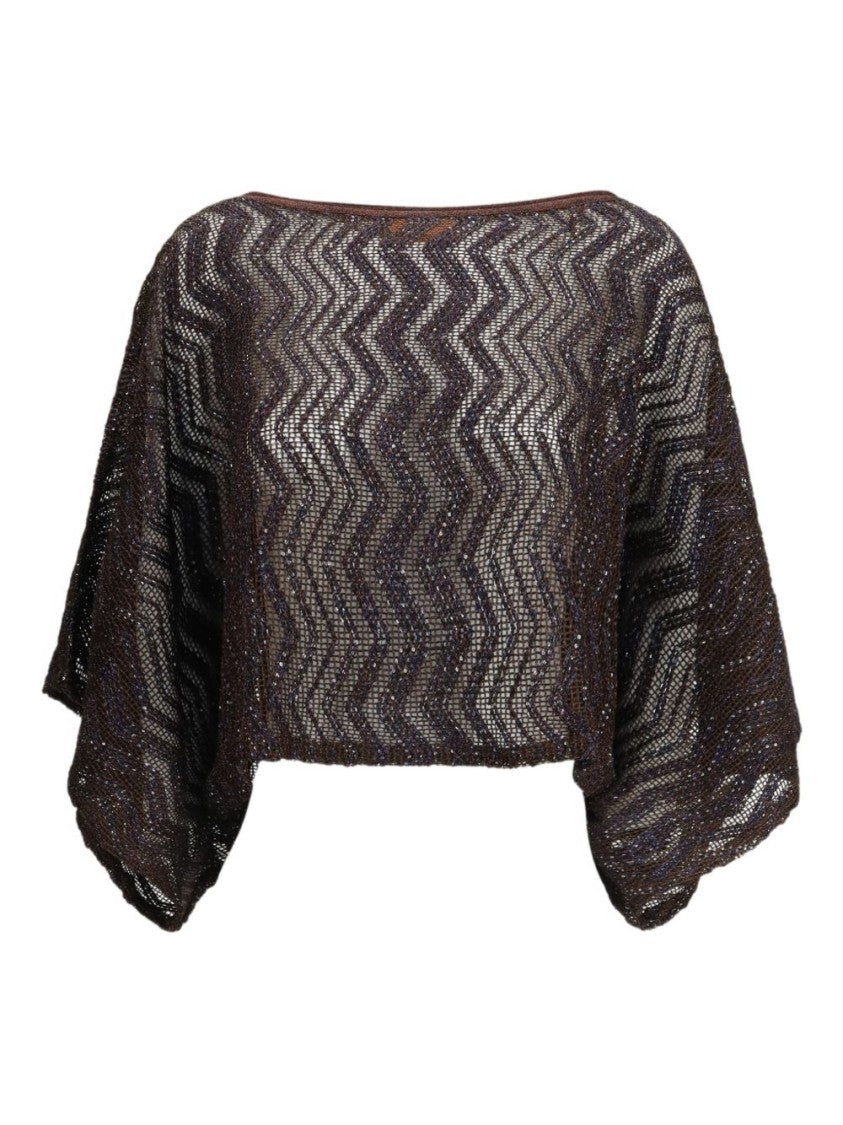 Missoni Boxy Cropped Top With Brown Zigzag Pattern And Open-Knit Texture