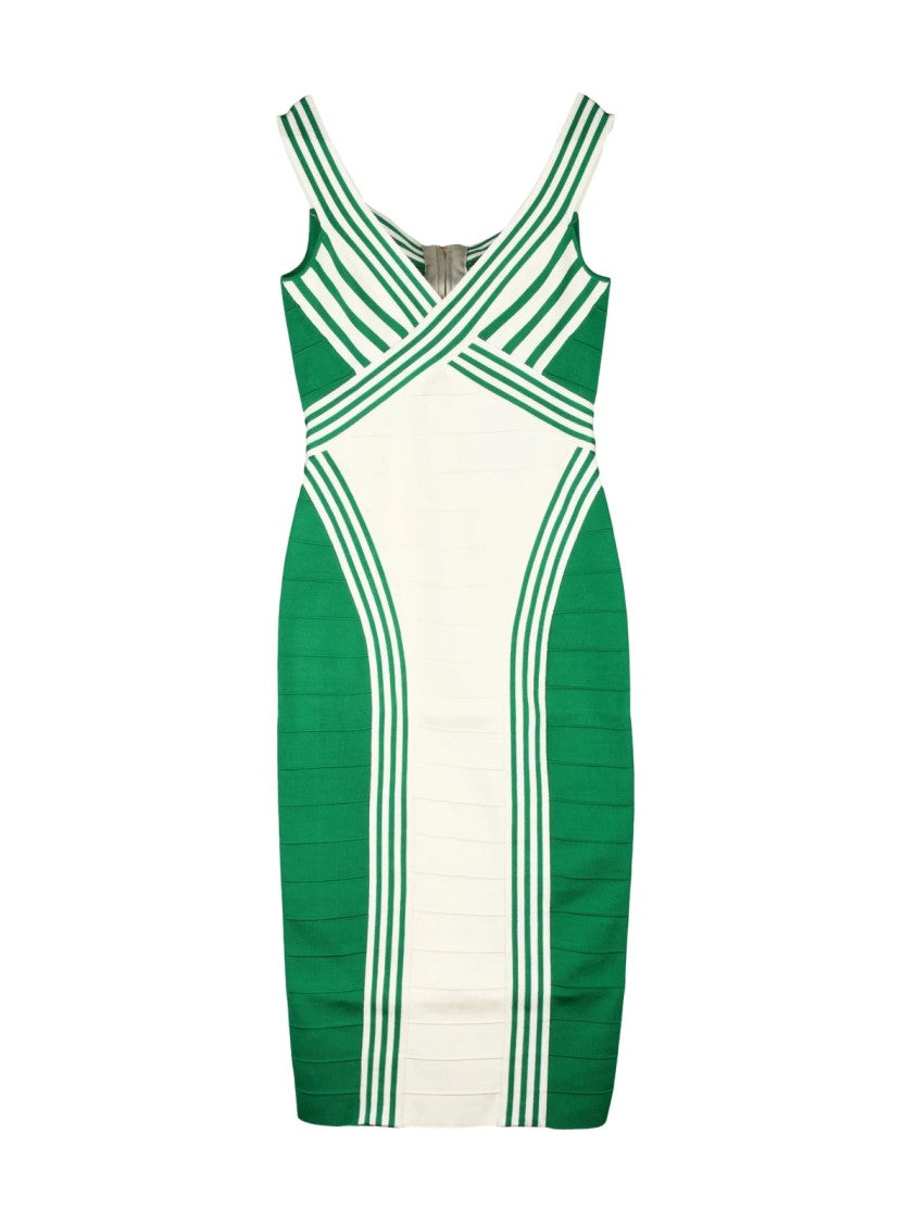 Elisabetta Franchi White/Green Viscose Polyamide Women Knit Midi Dress