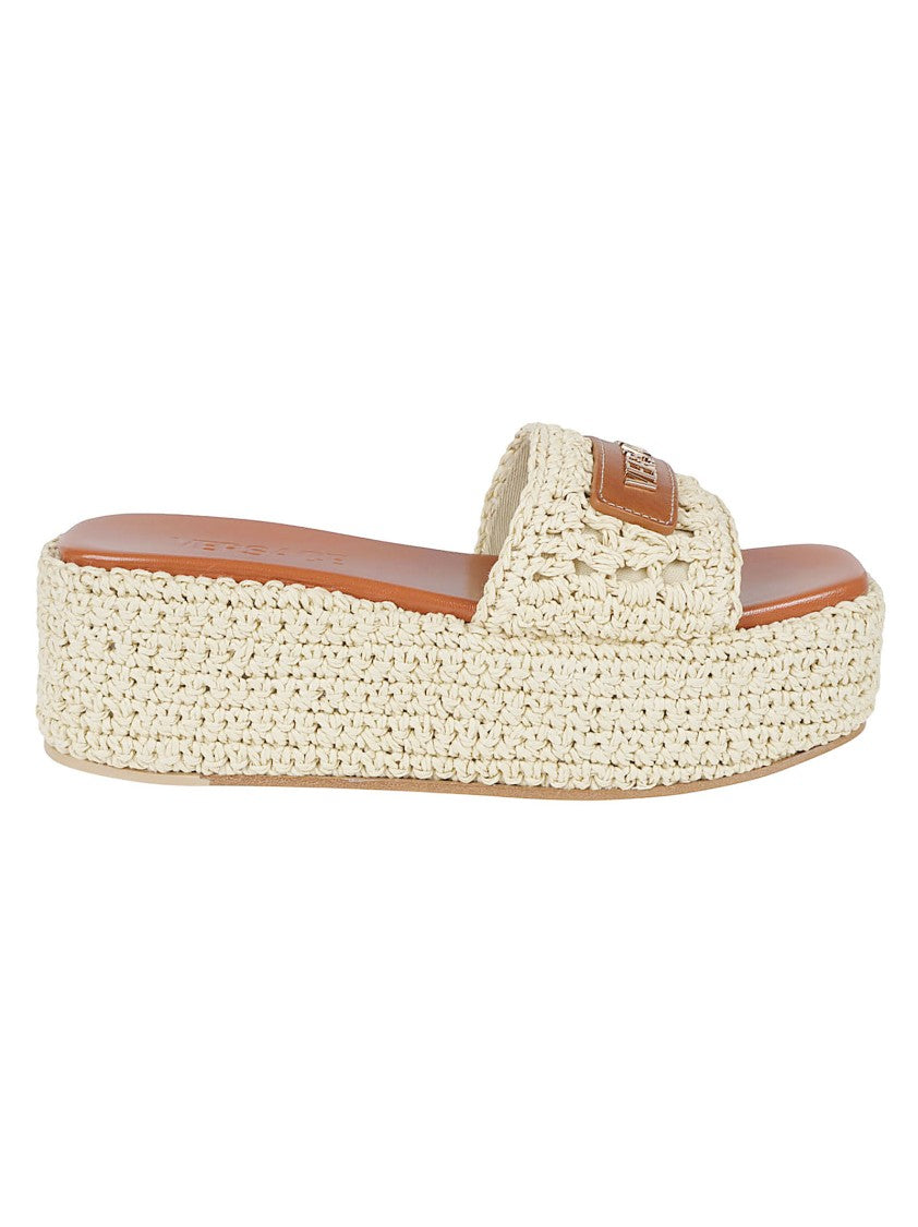 Versace Woven Raffia Platform Sandals
