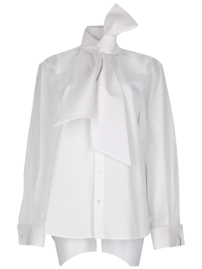 Saint Laurent Poplin Lavallière Bow Collar Cotton Blouse