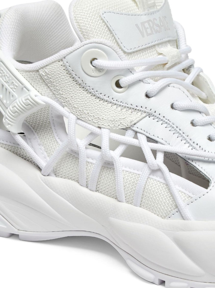Versace White Panelled Sneakers With Cut-Out