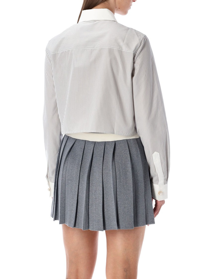 Casablanca Cropped Striped Shirt With Floral Embroidery