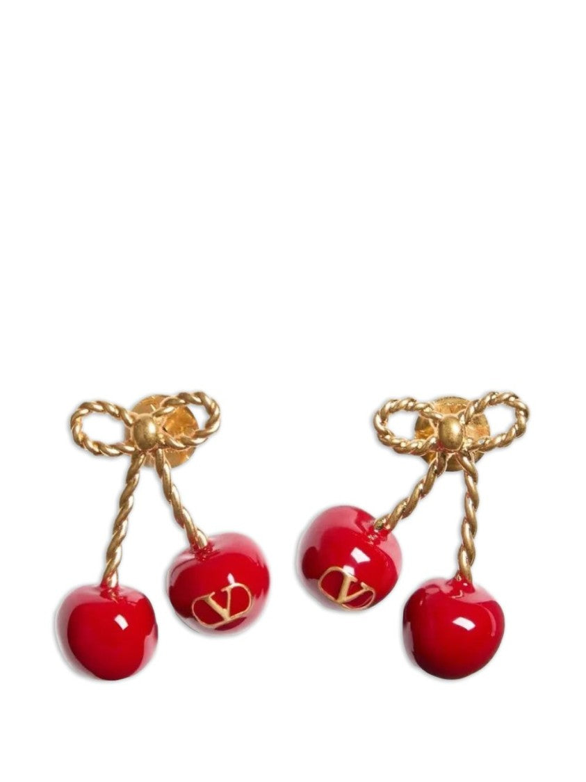 Valentino Garavani Twisted Gold-Tone Bow Cherry Earrings