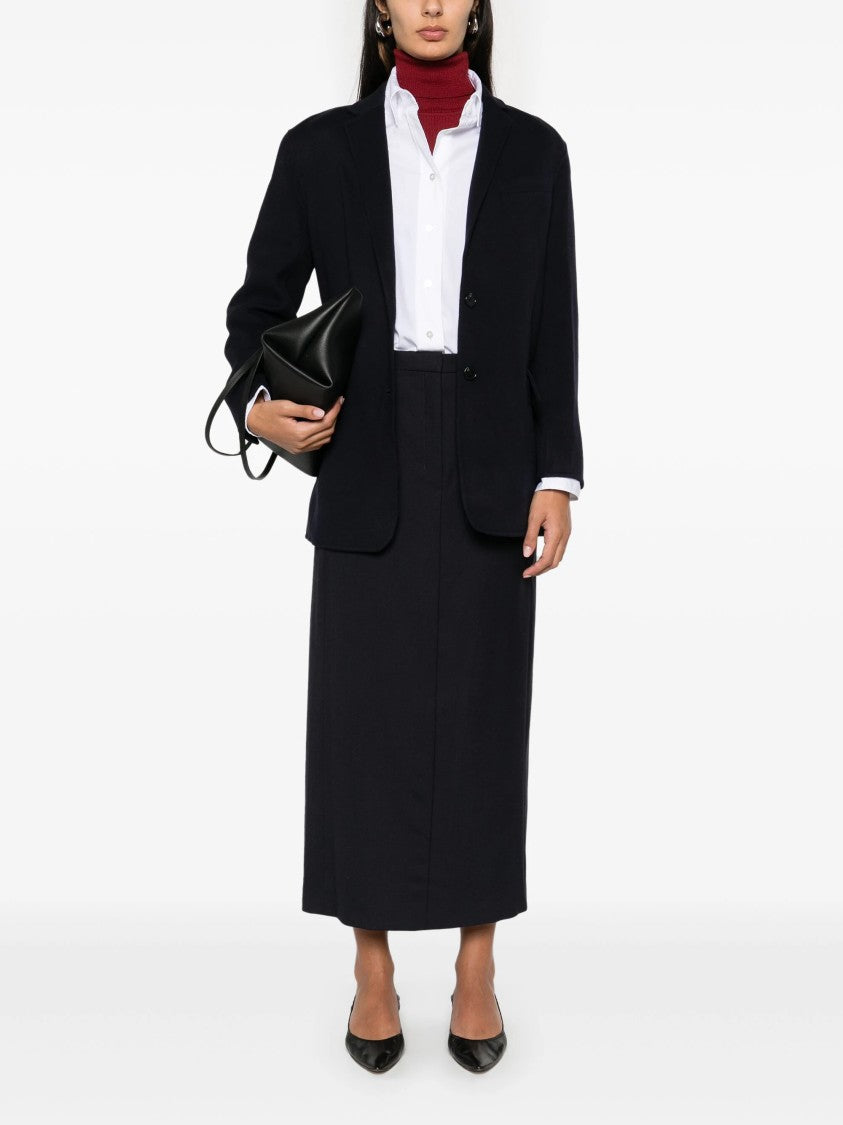 Theory Navy Blue Wool Twill Midi Skirt