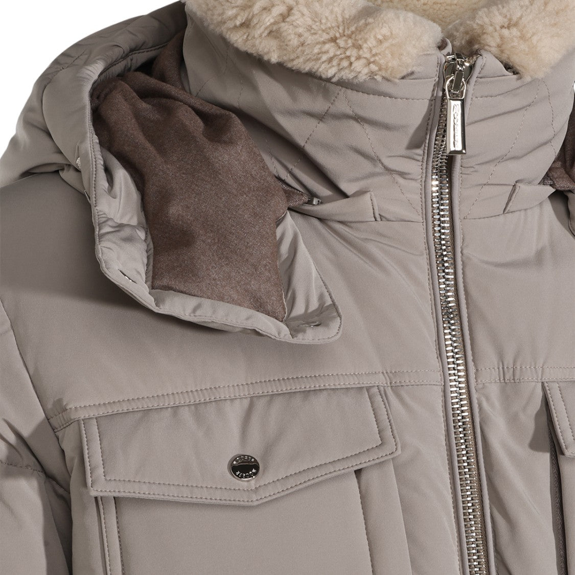 Moorer Shearling Lined Hooded Padded Coat