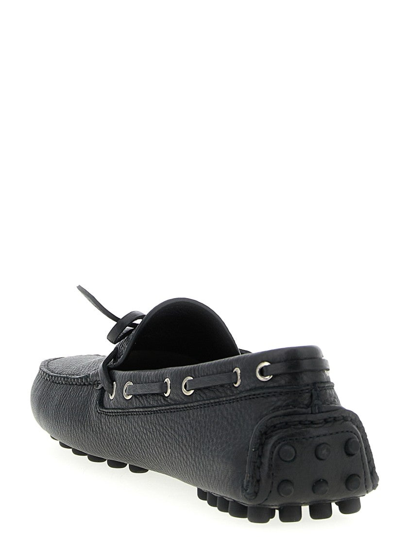 Prada Hammered Leather Loafers With Enamelled Logo