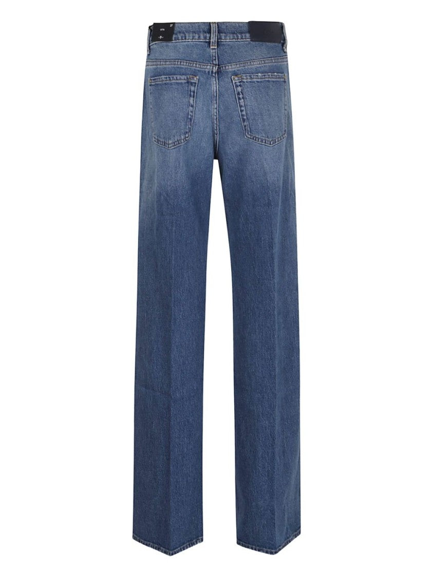 Seven High-Waisted Blue Cotton Straight-Leg Jeans