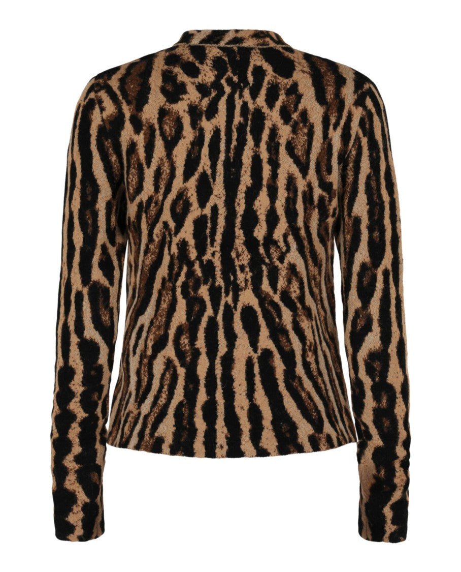 Givenchy Cropped Fitted Leopard Print Knit Sweater With Round Neckline