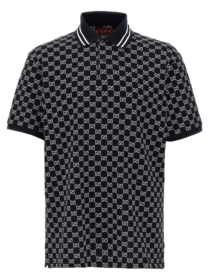 Gucci Cotton Piqué Polo Shirt With Gg Jacquard Pattern