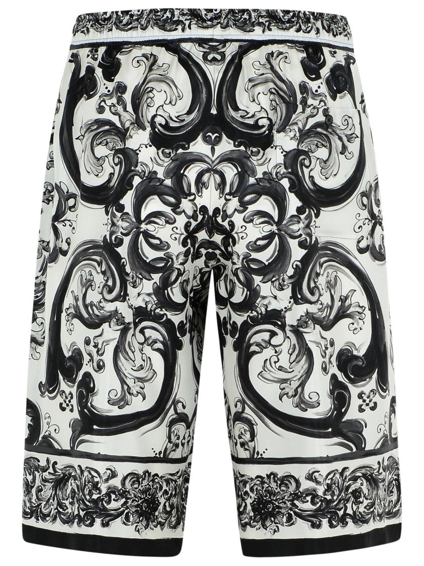 Dolce & Gabbana Maiolica' Black Silk Bermuda Shorts