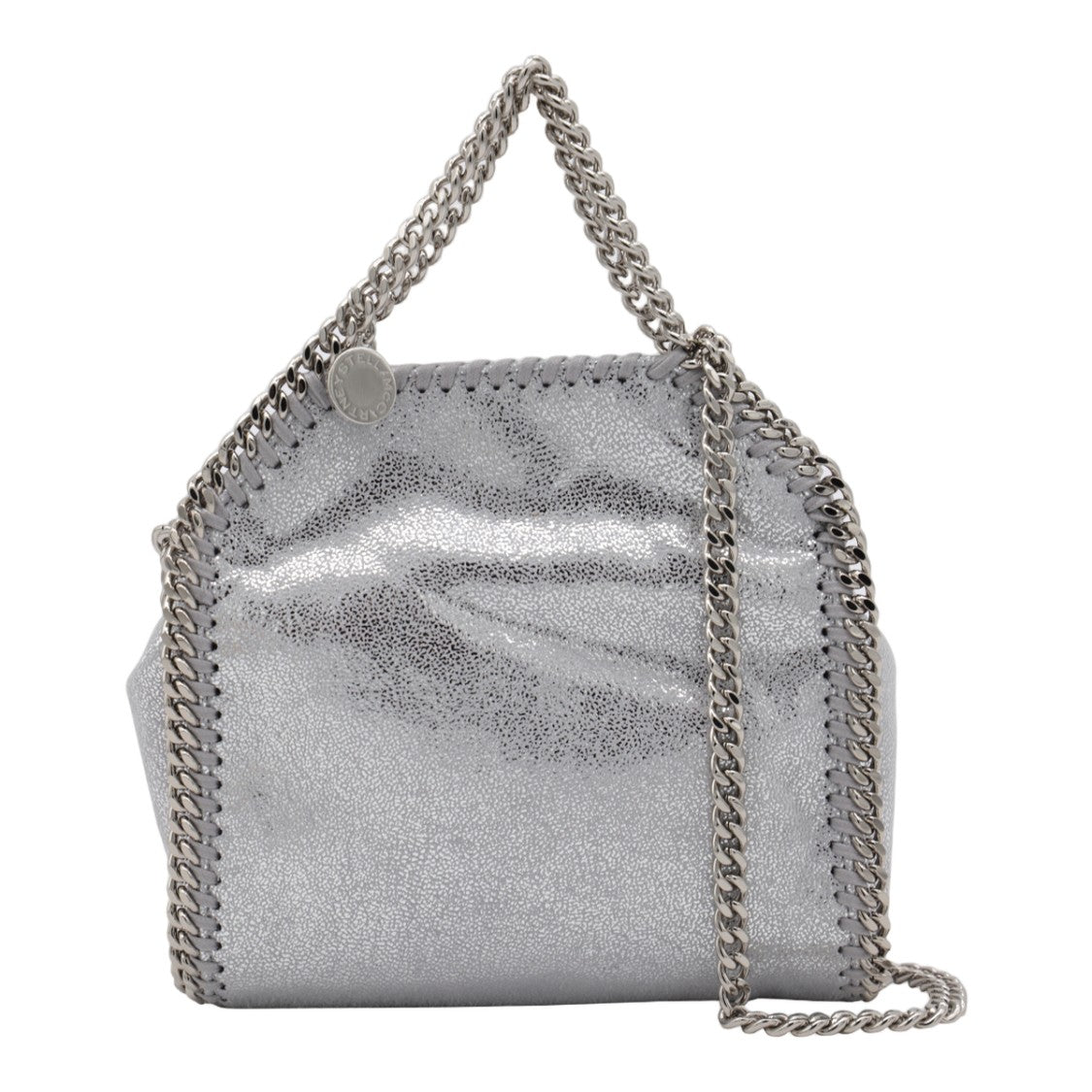 Stella Mccartney Textured Metallic Silver Handbag With Chain Detail