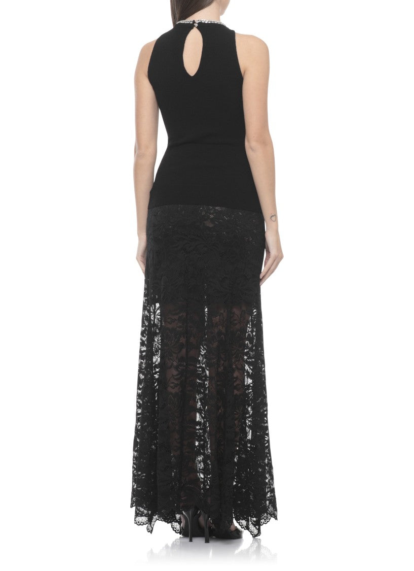 Rabanne Black Strass Pendant Viscose Tank Top