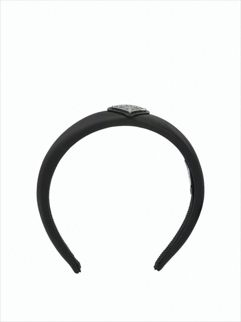 Prada Padded Black Polyamide Headband With Triangular Logo