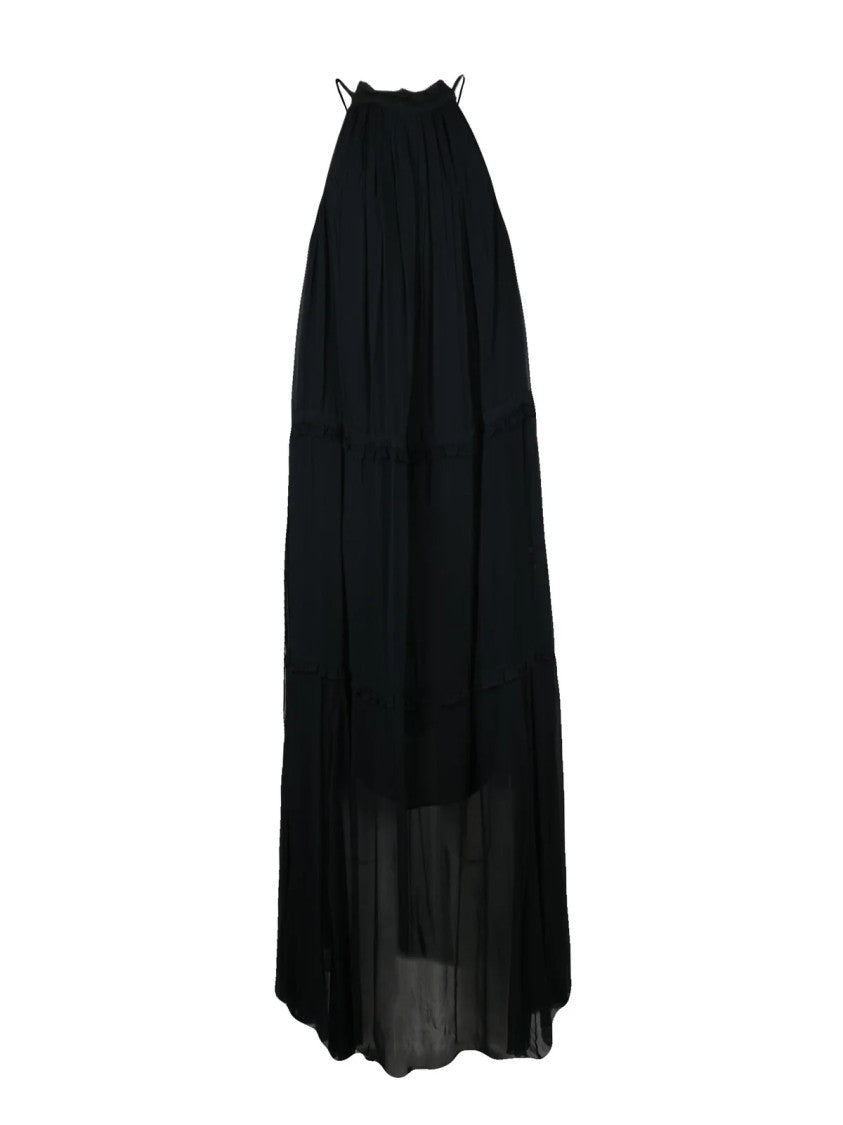 Isabel Marant Étoile Flared Black Maxi Dress With Tiered Detailing And Elegant Slip