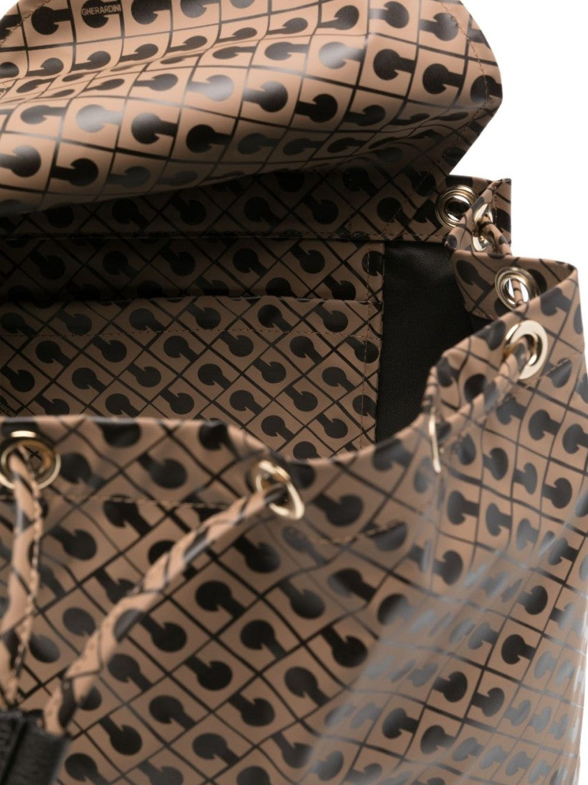 Gherardini Geometric Patterned Beige Bucket Bag